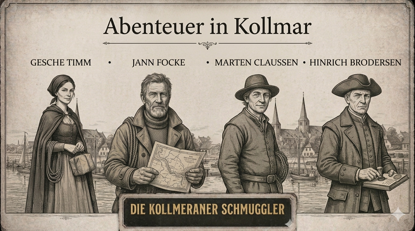 Die Kollmeraner Schmuggler – Gesche Timm, Jann Focke, Marten Claussen und Hinrich Brodersen